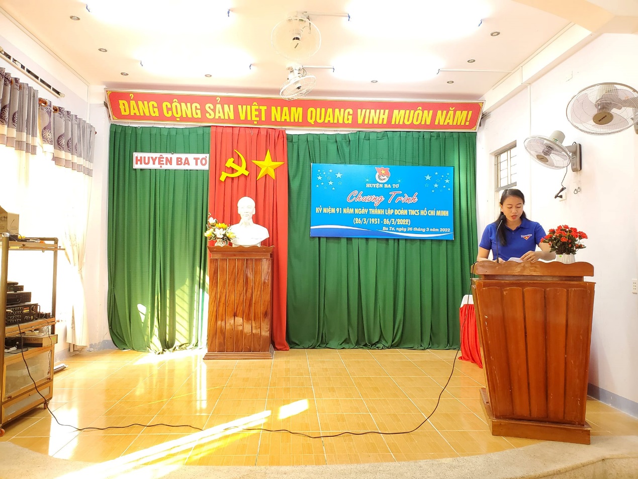 Huyện Đoàn Ba Tơ tổ chức chương trình kỷ niệm 91 năm Ngày Thành lập Đoàn TNCS Hồ Chí Minh